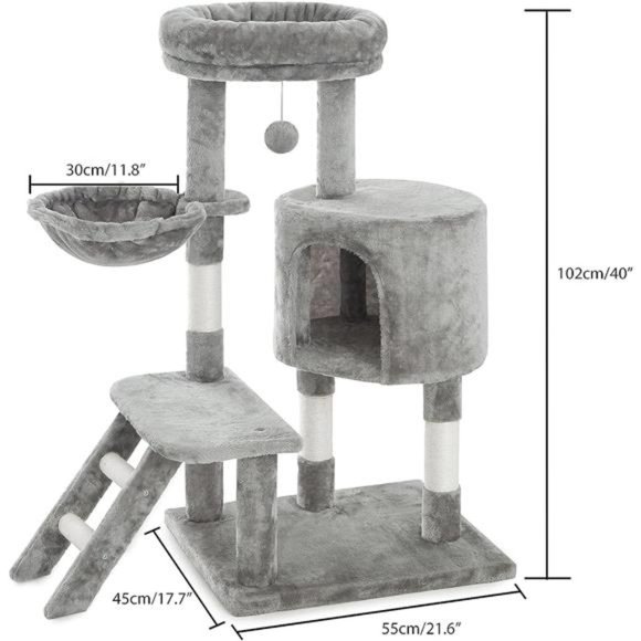 40 Inches Cat Tree Kitty Tower with Basket, Top Perch for Small and Medium Cats - Picture 2 of 7